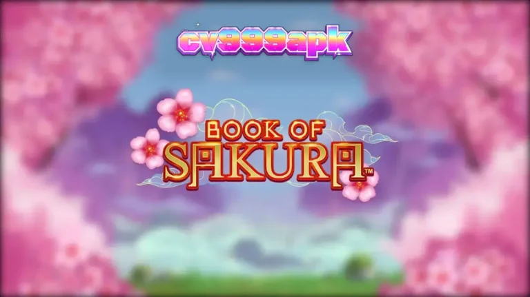 Tampilan visual slot Book of Sakura dengan latar belakang bunga sakura dan simbol naga emas